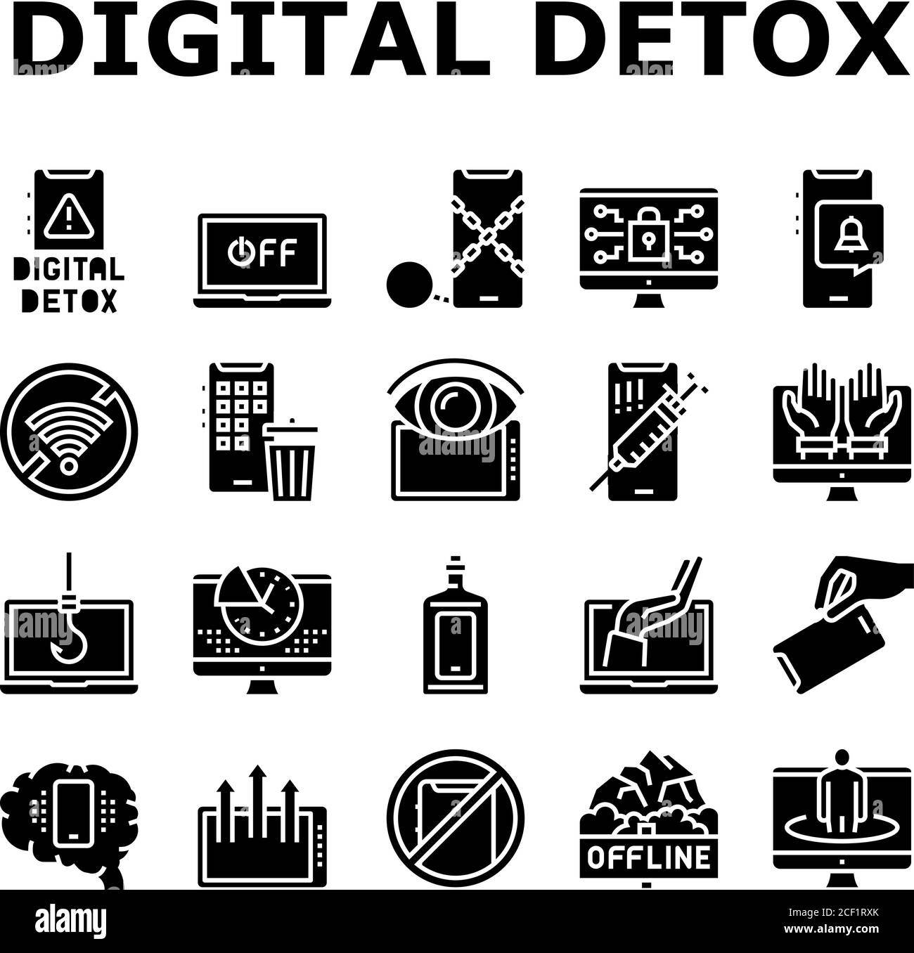 Les icônes de collection Detox de périphérique numérique définissent le vecteur Illustration de Vecteur