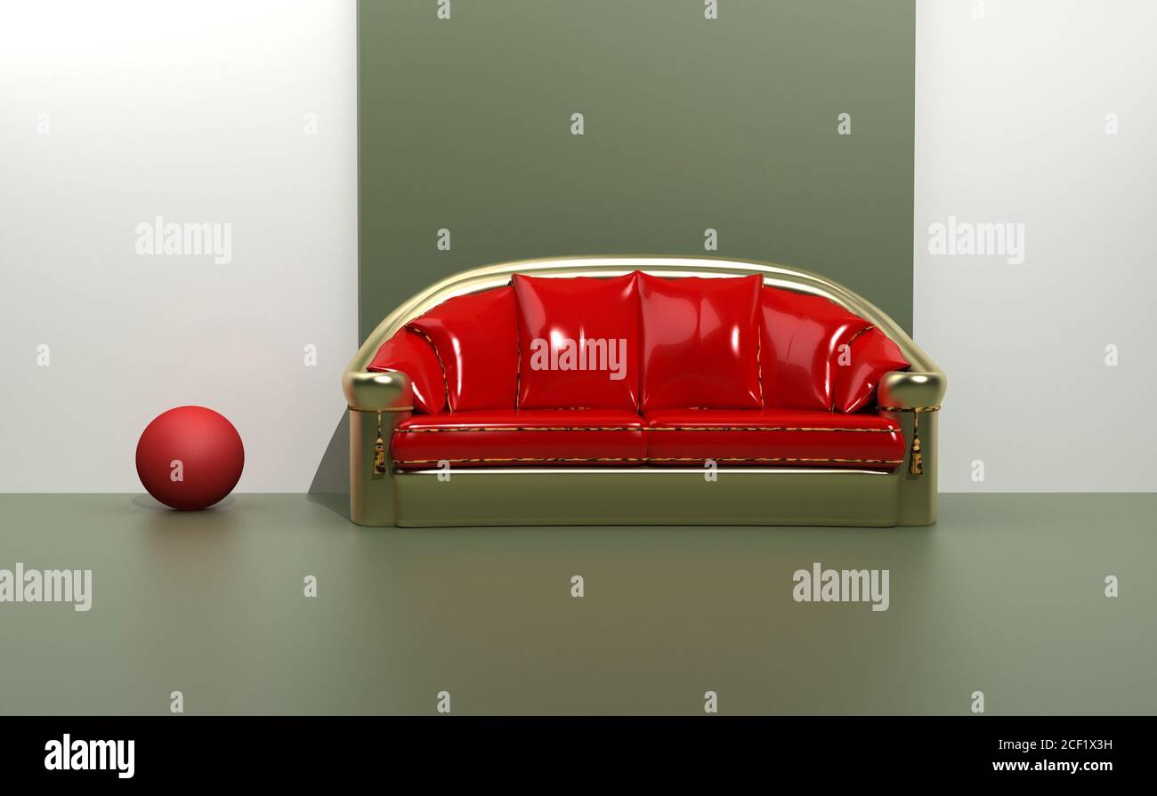 Canapé contemporain avec boule rouge en 3d Photo Stock - Alamy