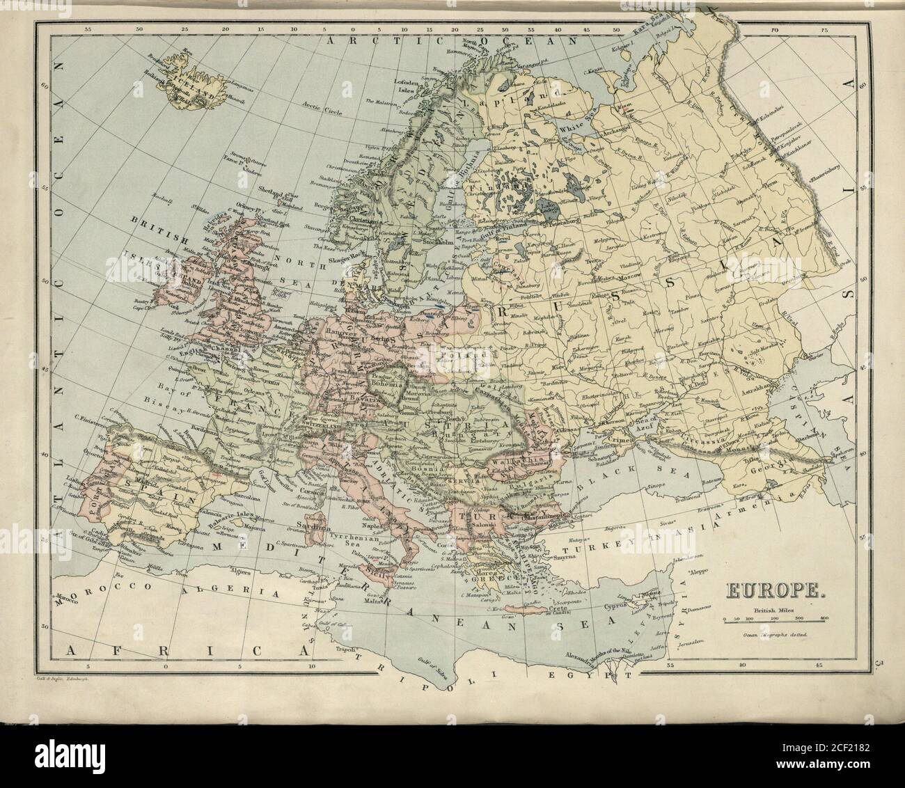 Sandycove Atlas plate 4 Asia; les marques délibérées attribuées à James Joyce incluent Kandahar en Afghanistan; d'après l'Atlas impérial du globe terrestre de Gall & Inglis de géographie moderne et ancienne, Londres/Édimbourg, 1903. Les étiquettes qui sont des noms de ville font référence à des marques claires sur la plaque concernée. Pour plus d'informations, voir @SandycoveAtlas Facebook ou Twitter. Banque D'Images