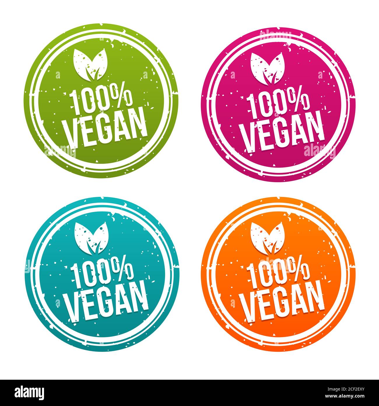 Bouton 100% Vegan défini dans verschiedenen Farben. Banque D'Images