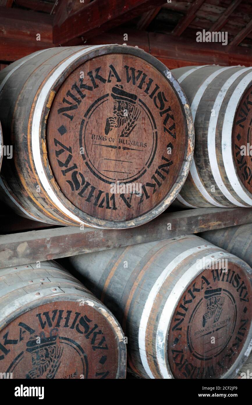 Fûts, distillerie Nikka Whisky Yoichi, près d'Otaru, Hokkaido, Japon 22 février 2019 Banque D'Images