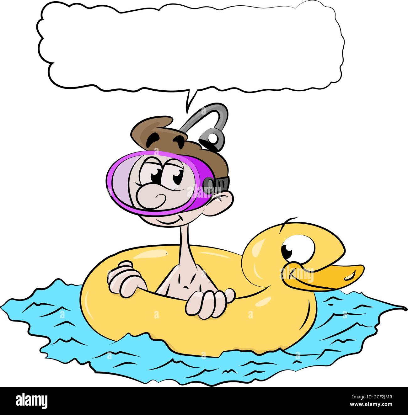 Homme de dessin animé portant un masque de plongée et une vie de canard illustration du vecteur de natation de bouée Illustration de Vecteur