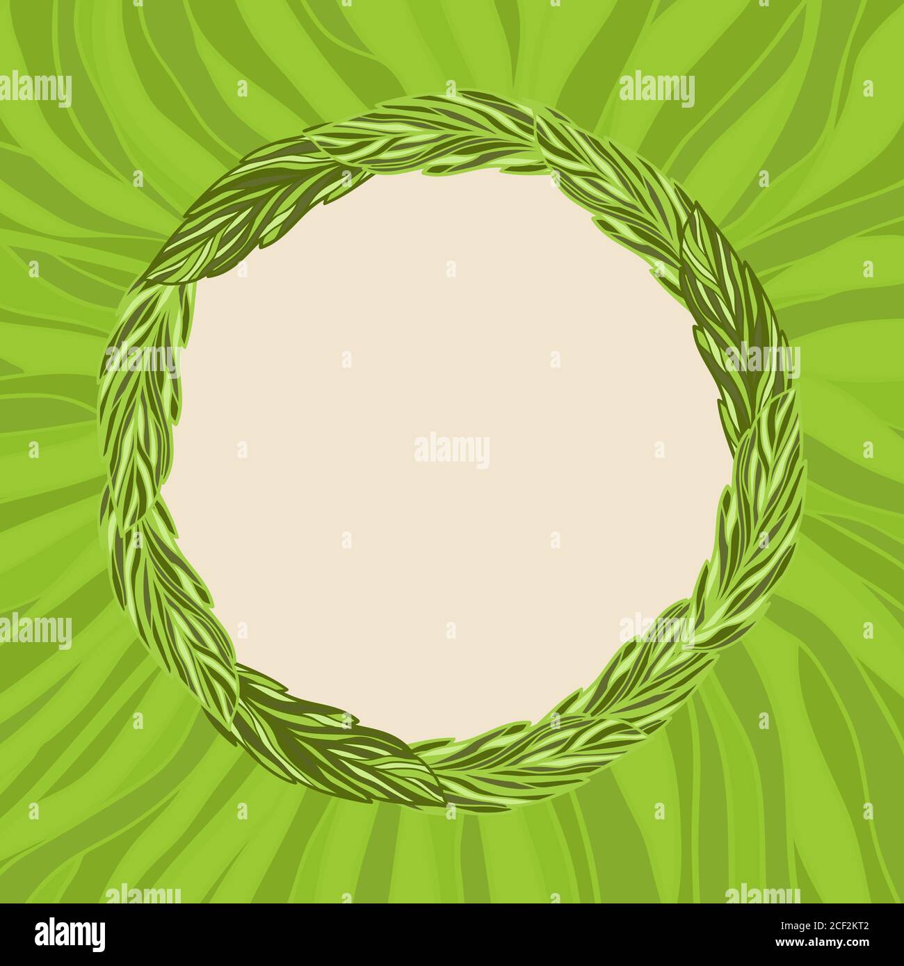 Carte de vœux en vert, avec cadre à feuilles dessinées à la main Illustration de Vecteur