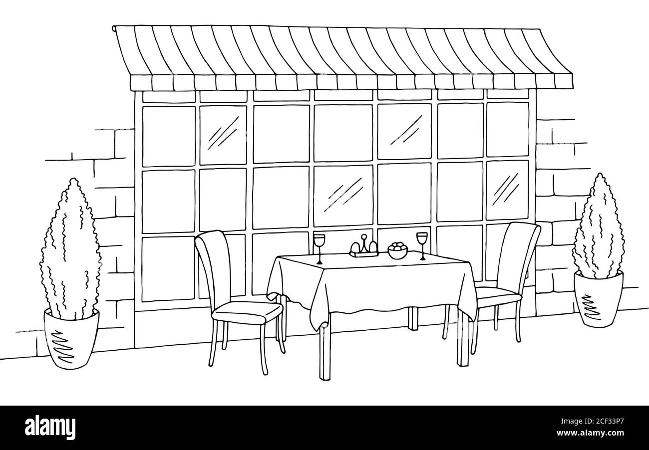 Street café graphique noir blanc esquisse illustration vecteur Illustration de Vecteur