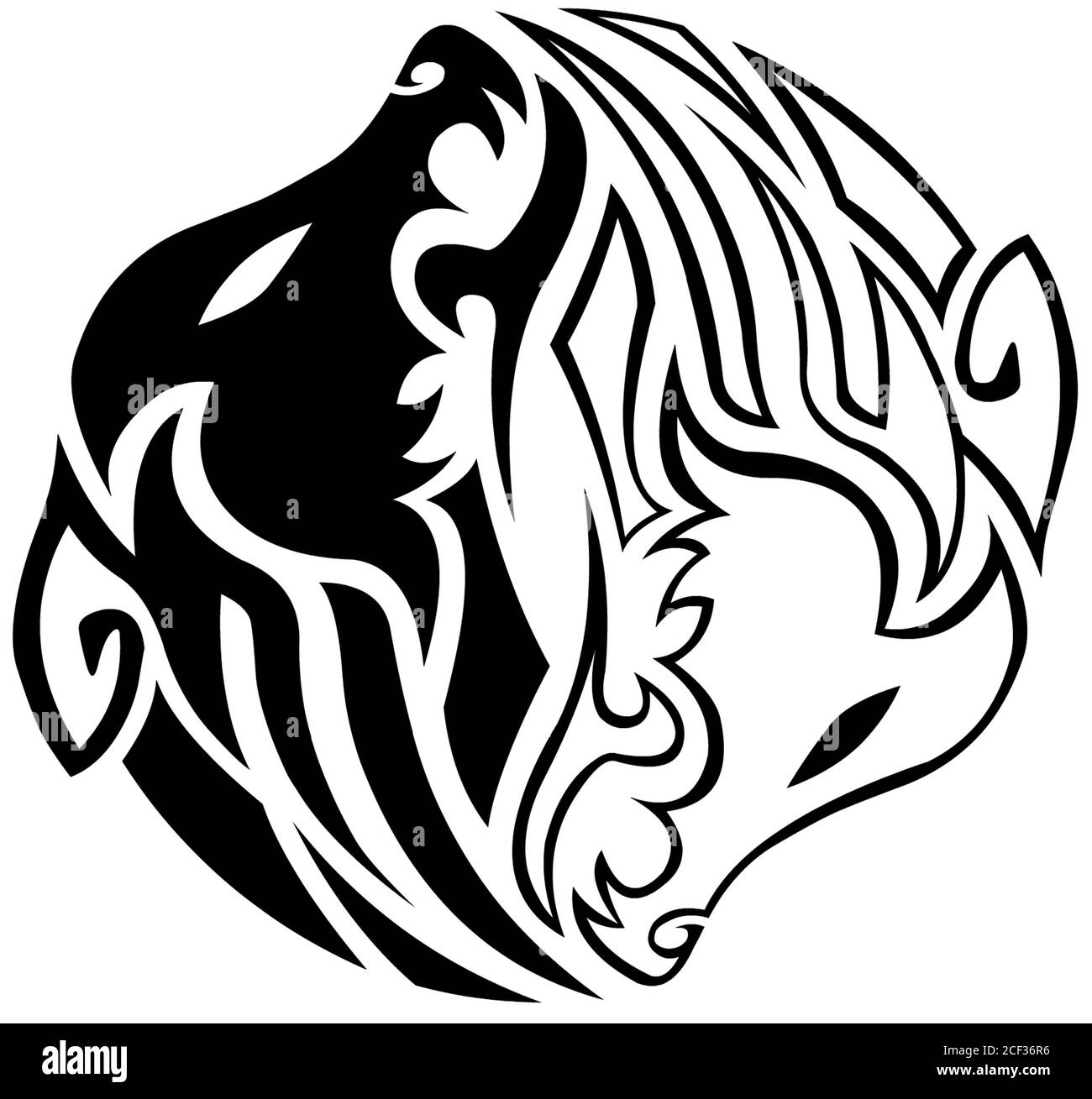 Tatouage Maori Yin Yang Wolves Banque D'Images