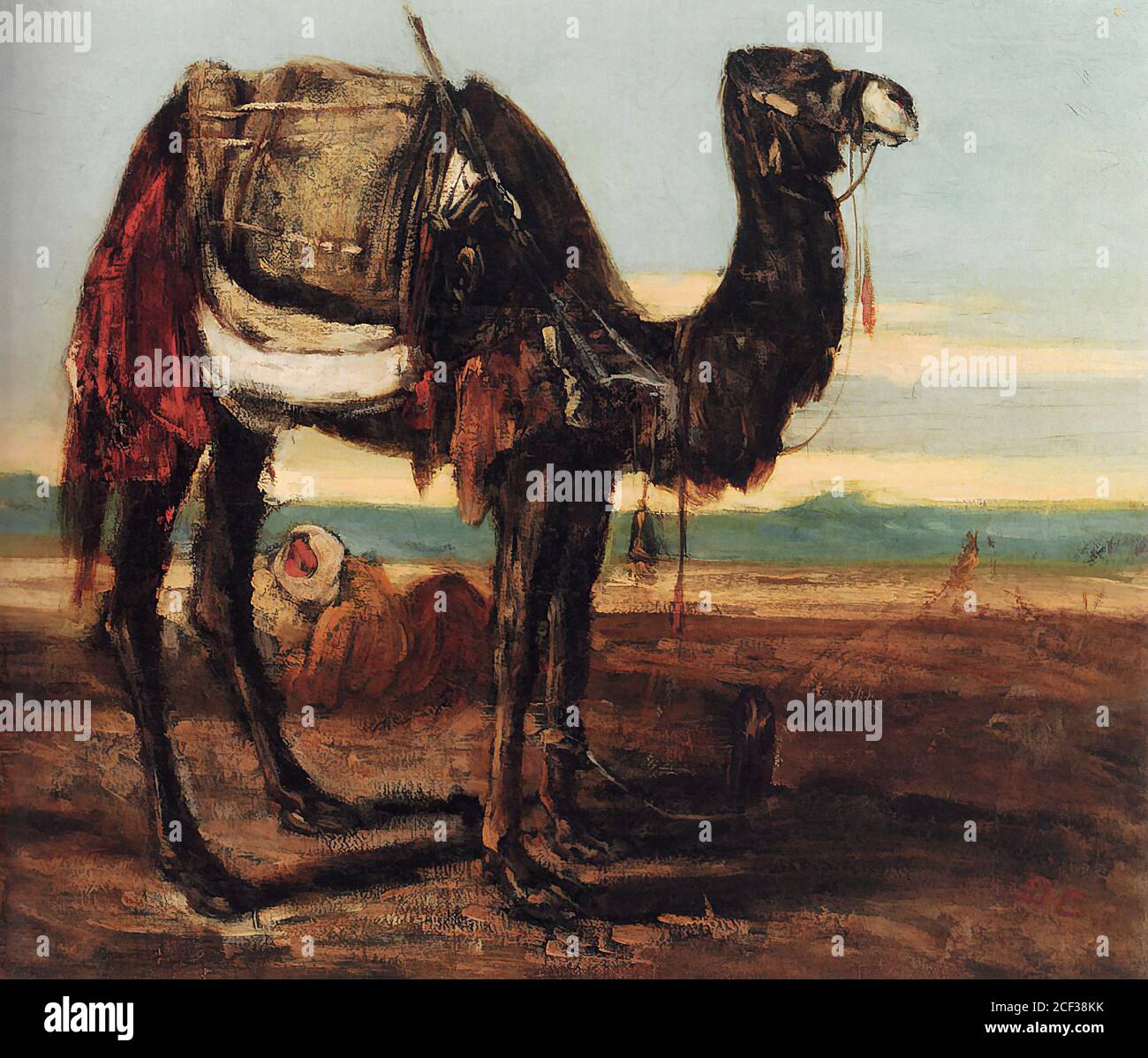 Decamps Alexandre Gabriel - un Bédouin et un Camel reposant Dans un paysage désertique - École française - 19e siècle Banque D'Images