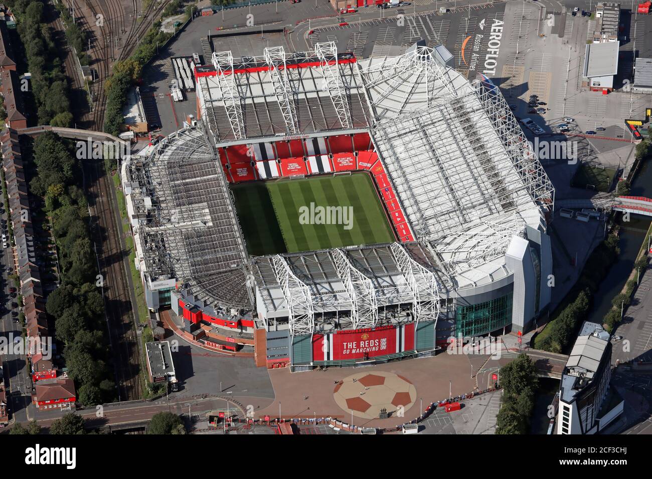 Vue aérienne du stade Old Trafford de Manchester United Banque D'Images