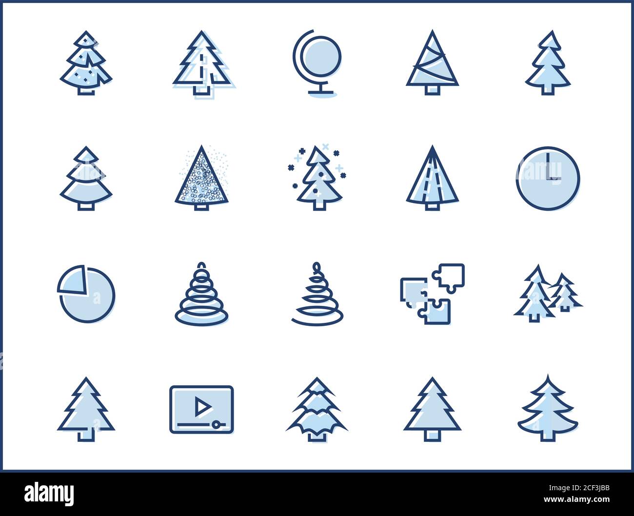 Ensemble d'icônes à lignes fines de sapin de Noël. Icônes linéaires stylisées de neige artificielle, d'épinette, de sapin de boîte. Contour modifiable. 32x32 Pixel Perfect. Illustration de Vecteur