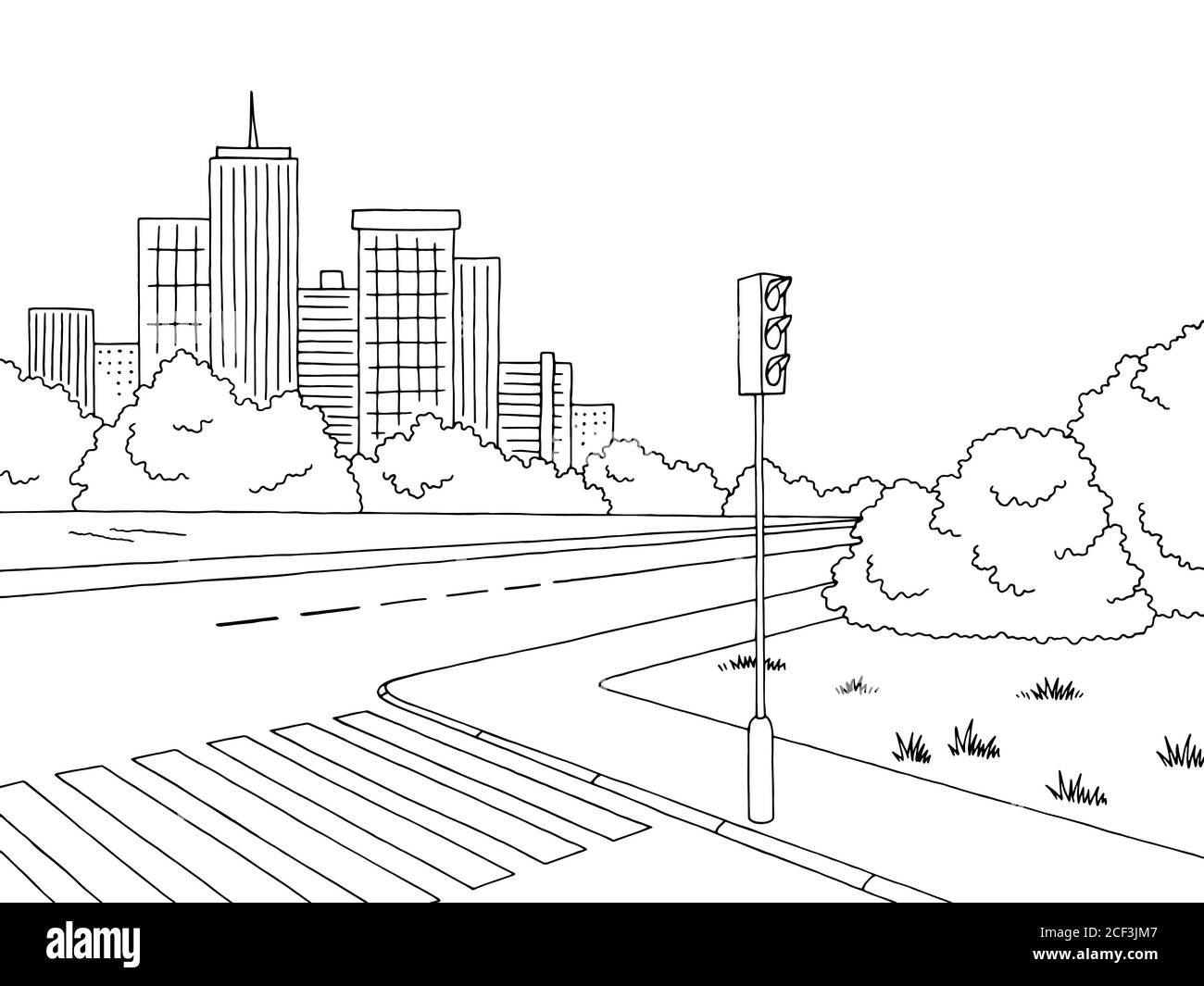 Schéma de l'intersection noir blanc paysage dessin vecteur d'illustration Illustration de Vecteur