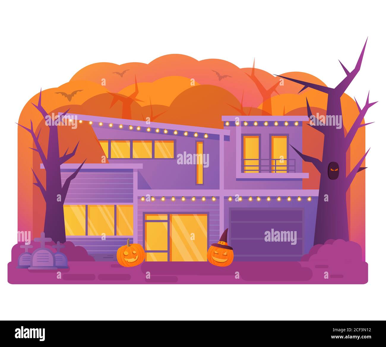 Maison d'Halloween. Vieux cimetière grapierre. Histoire d'horreur. Illustration de Vecteur