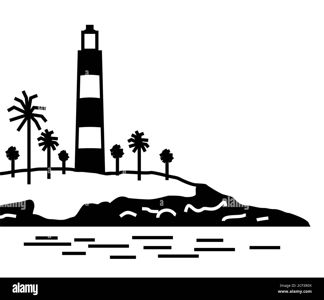 Kerala Light House et vue sur la mer vecteur noir et blanc esquisse Illustration de Vecteur