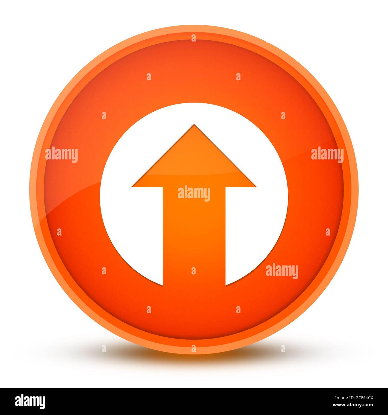 Icône de flèche vers le haut isolée sur le bouton rond orange brillant ...