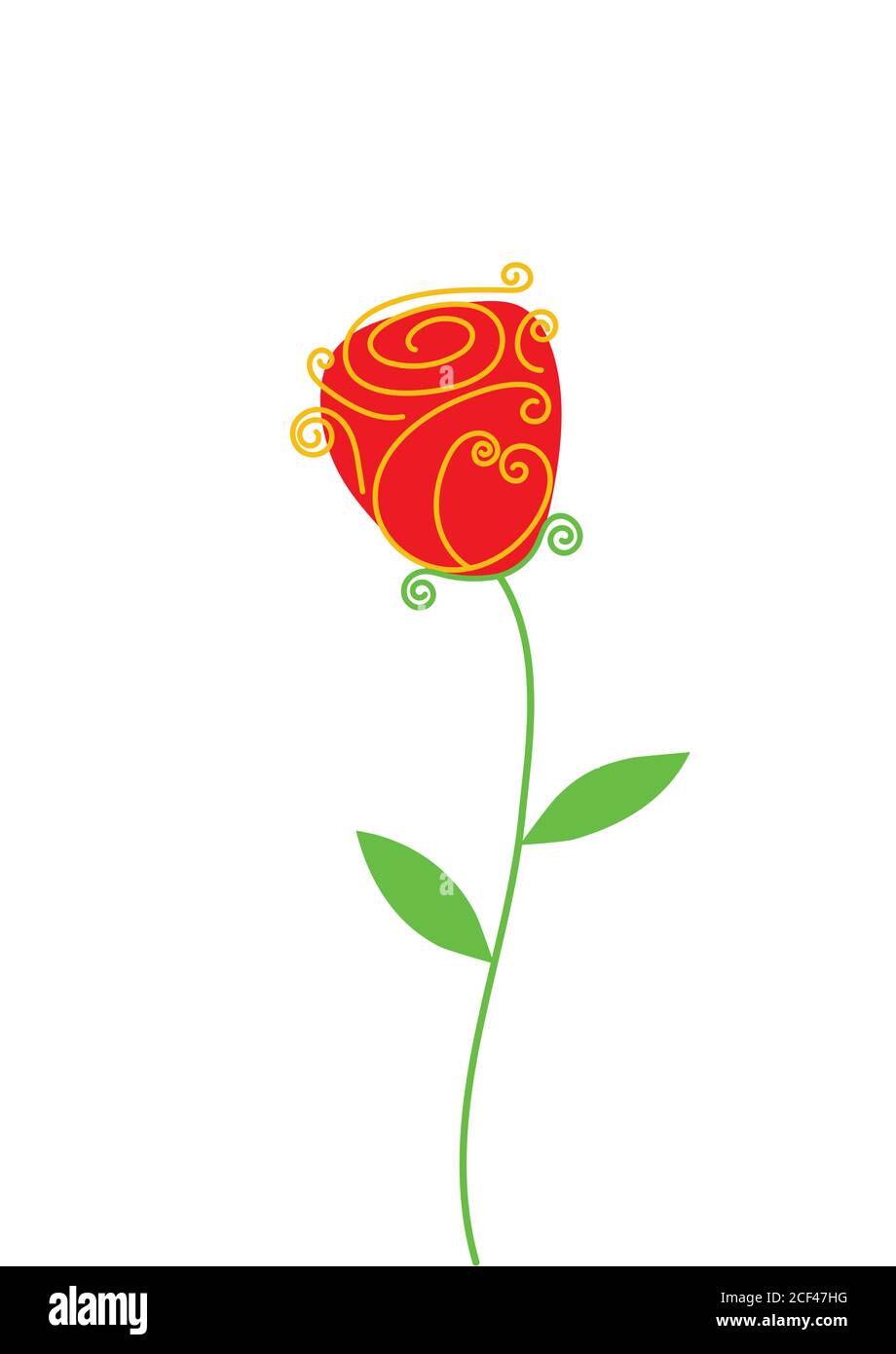 Fleur de rose rouge avec feuilles vertes. Icône de ligne. Rose simple. 8 mars Journée de la femme. Illustration vectorielle Illustration de Vecteur