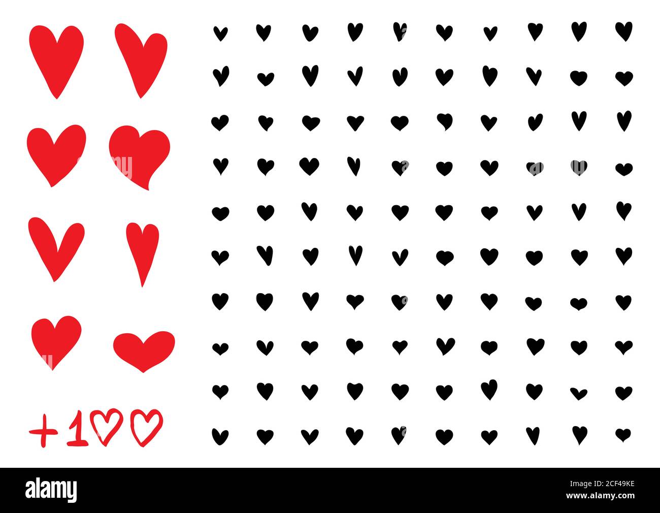 Cœur rouge icônes dessinées à la main ensemble de vecteurs isolé sur fond blanc. Pour la Saint-Valentin, bannières, affiches et papier peint. Collection de coeurs pour crea Illustration de Vecteur