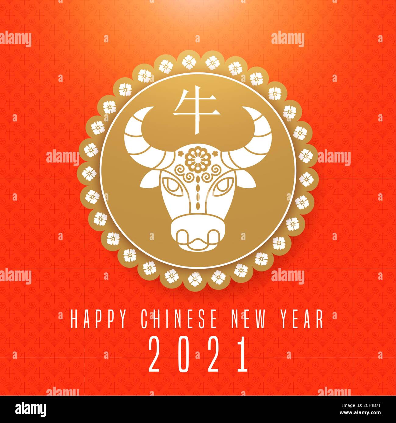Bonne année chinoise 2021. Calendrier avec boeuf, vache ou taureau. Illustration de Vecteur