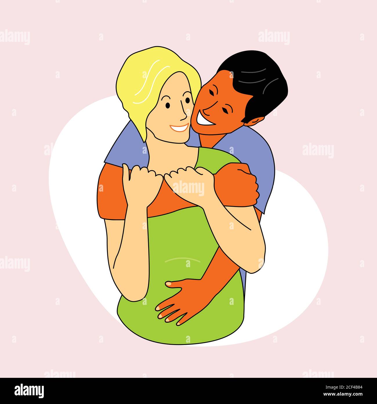 Un homme hante une femme enceinte. Les parents attendent un enfant. Relations familiales internationales. Illustration vectorielle Illustration de Vecteur