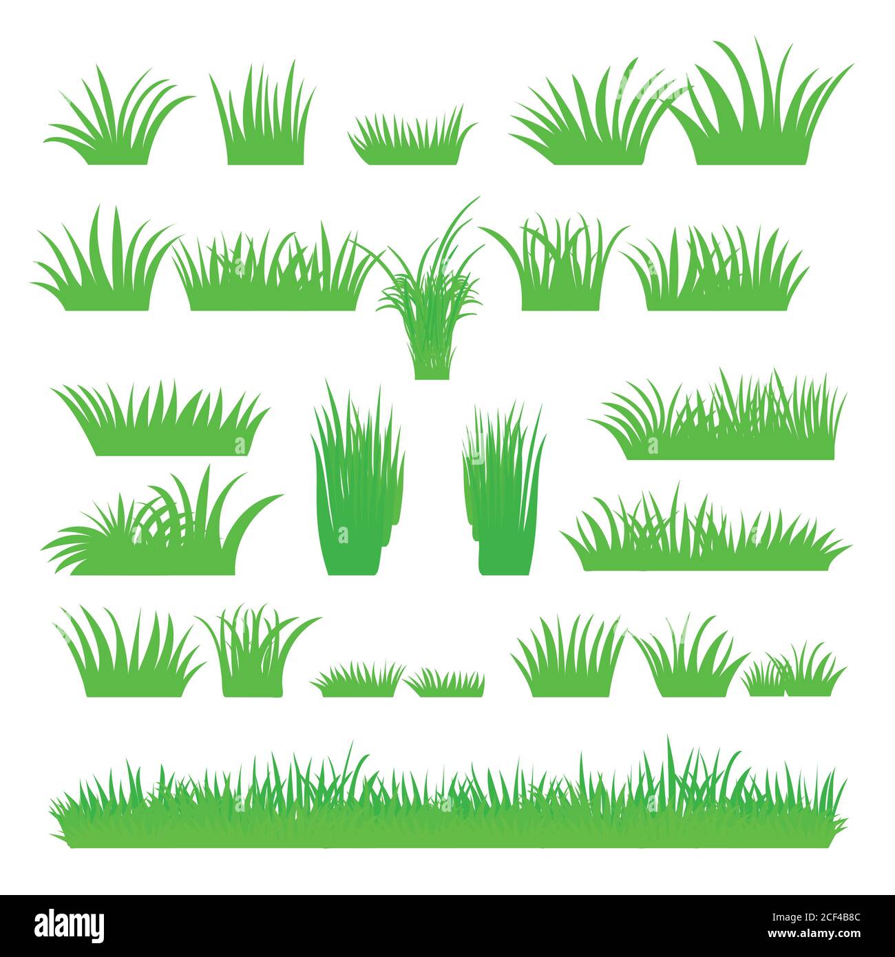 Ensemble d'herbe verte abstraite et plate Vector isolé sur fond blanc. Kit pour herbes fraîches de printemps. Touffes de feuilles d'herbe. Un ensemble d'éléments de conception de natu Illustration de Vecteur