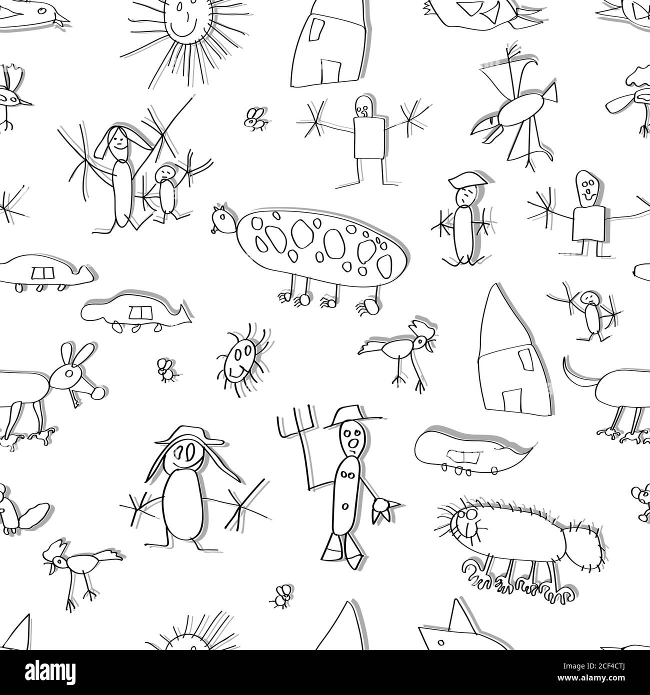 Doodle, enfant, imitation, dessin d'enfant, arrière-plan, motif, enfant, texture, dessin, enfance, décoratif, ornement, ligne, petit enfant Illustration de Vecteur