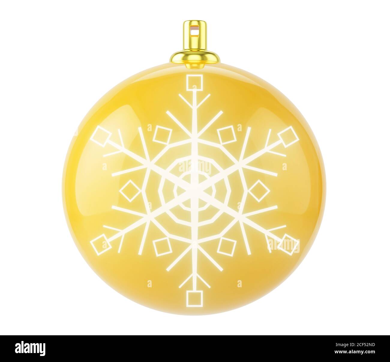 Magnifique boule de Noël jaune avec flocon de neige isolé sur fond blanc. Design pour votre annonce, poster, bannière, illustration 3d Banque D'Images