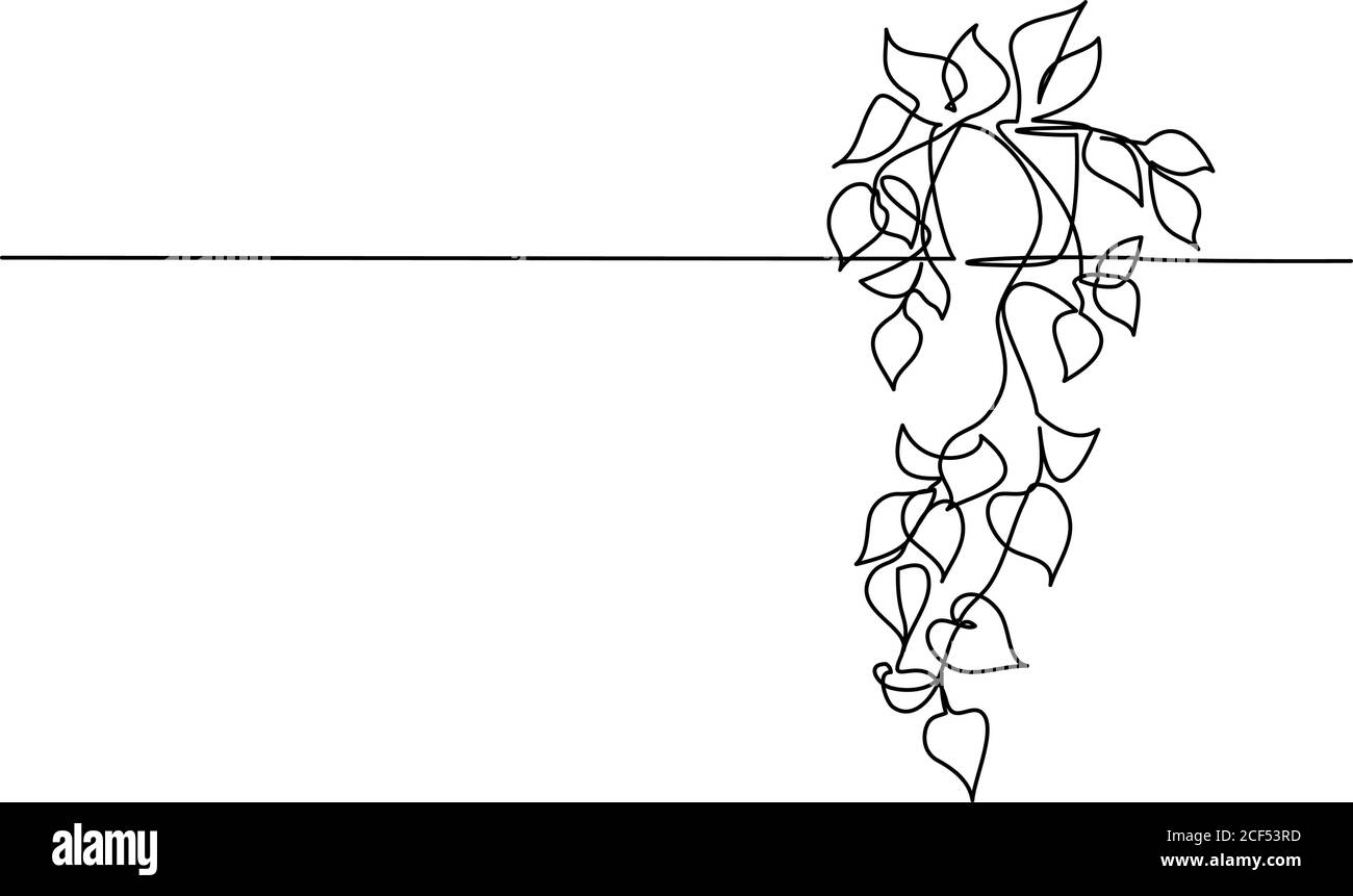 Maison plante dans pot. Mise en plan continue d'une ligne. Isolé sur fond blanc. Illustration vectorielle. Illustration de Vecteur