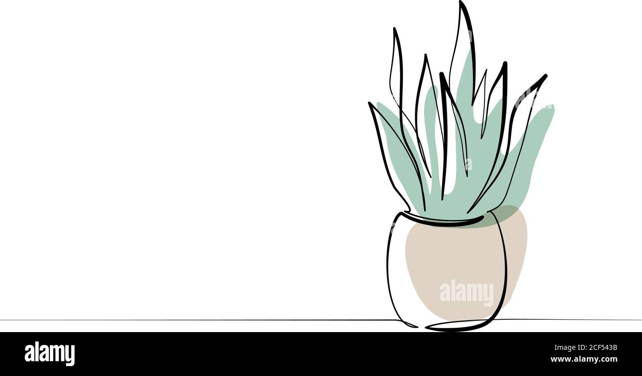 Maison plante dans pot. Mise en plan continue d'une ligne. Isolé de couleur sur fond blanc. Illustration vectorielle. Illustration de Vecteur
