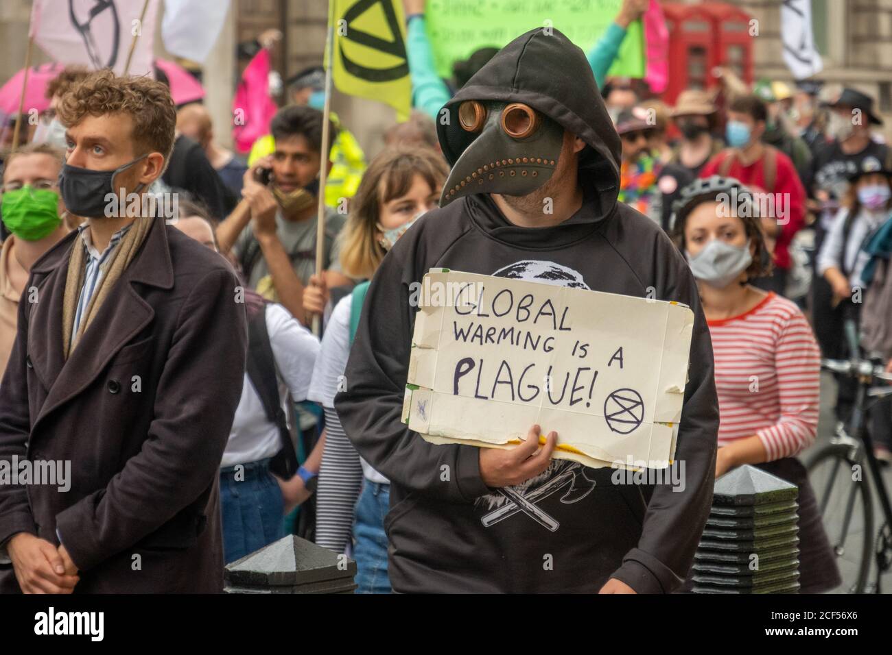Londres - septembre 2020 : manifestations de la rébellion de l'extinction dans le centre de Londres en campagne sur les questions de changement climatique Banque D'Images