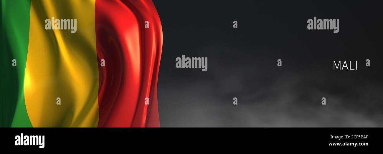 Drapeau du Mali avec fond sombre. Drapeau du rendu 3d des pays africains. Banque D'Images