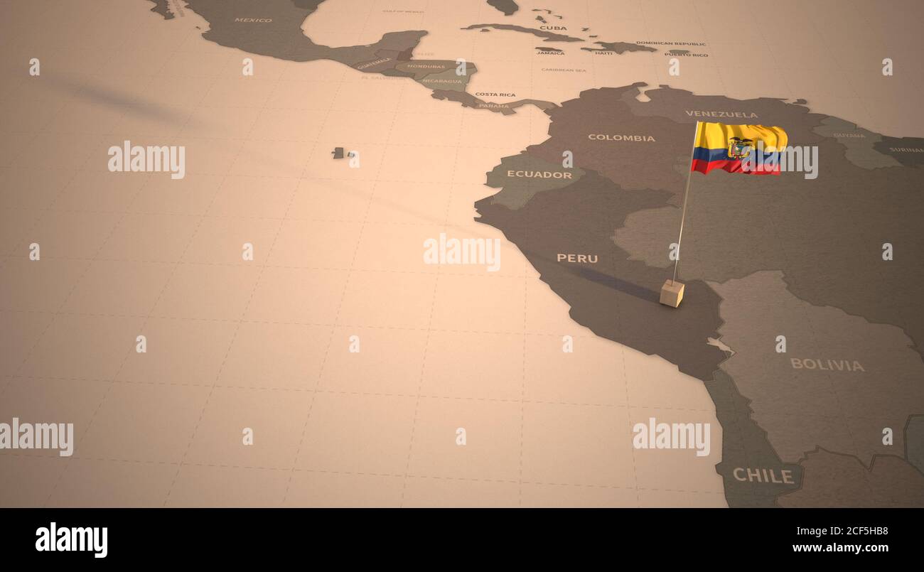 Drapeau sur la carte du Pérou. Carte d'époque et drapeau des pays d'Amérique du Sud rendu 3D Banque D'Images
