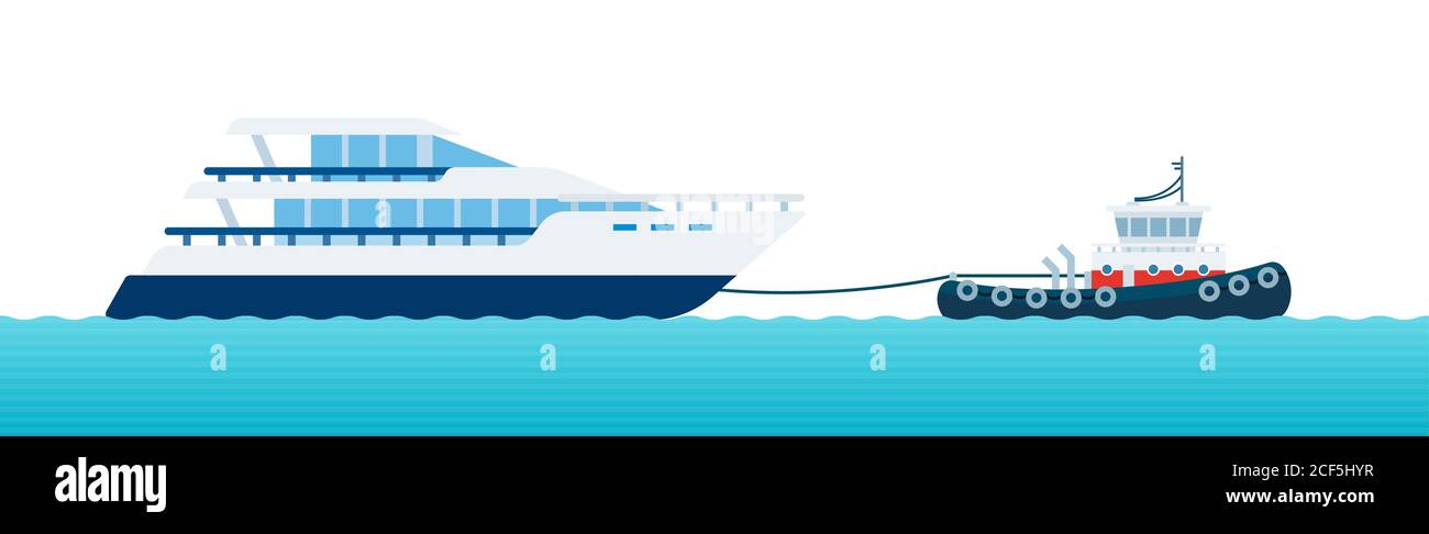 L'illustration du bateau à remorqueurs aide le yacht motorisé avec corde à naviguer icône plate vecteur de mer isolée Illustration de Vecteur
