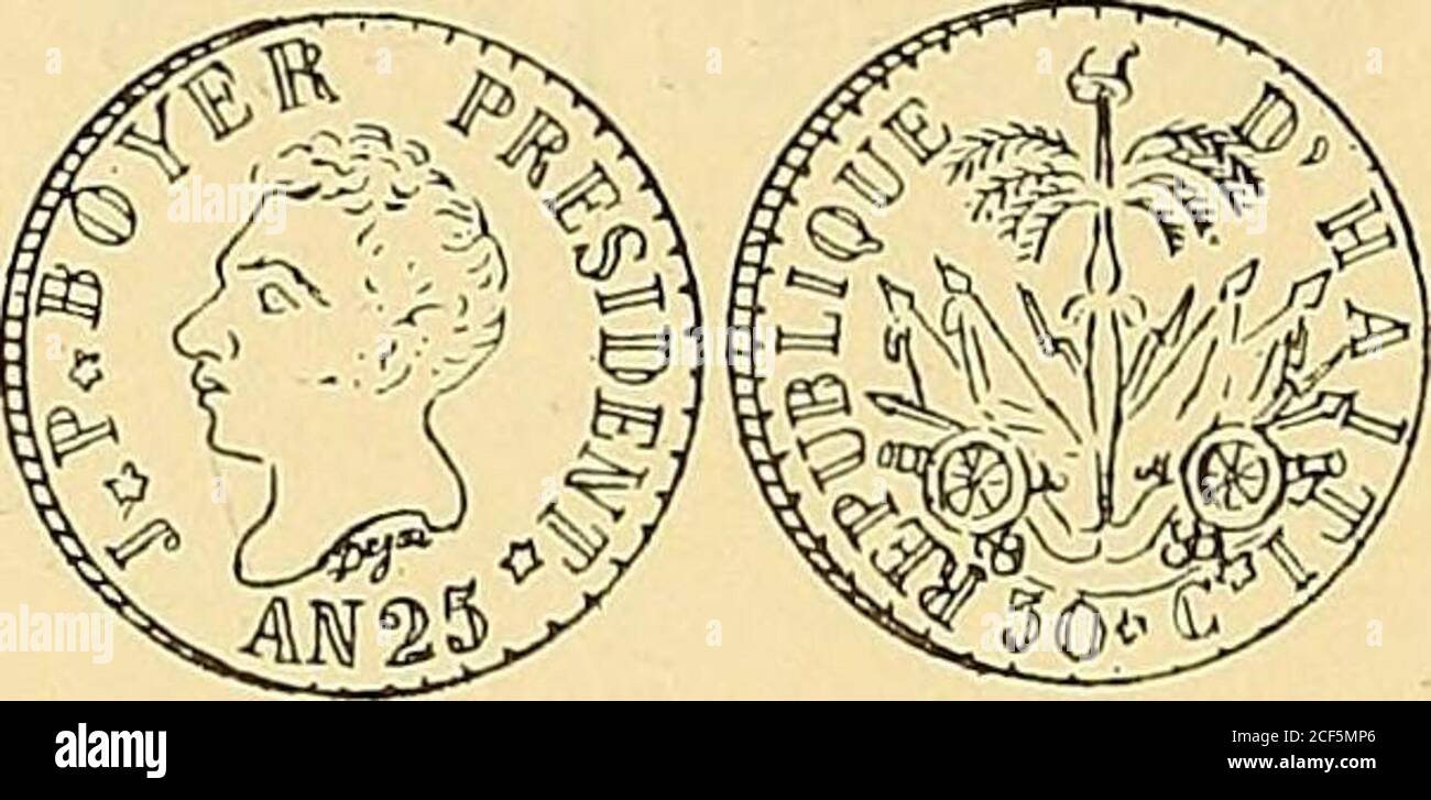 Monetario Americano Ilustrado Clasificado N 118o Anverso Leyenda Henricus Dei Gratia Haiti Rex En El Campo Busto Laureido Del Rey Negro Cristophe A Laderecha Exergo 10 Reverso Leyenda Deus Causa Atque Gladius