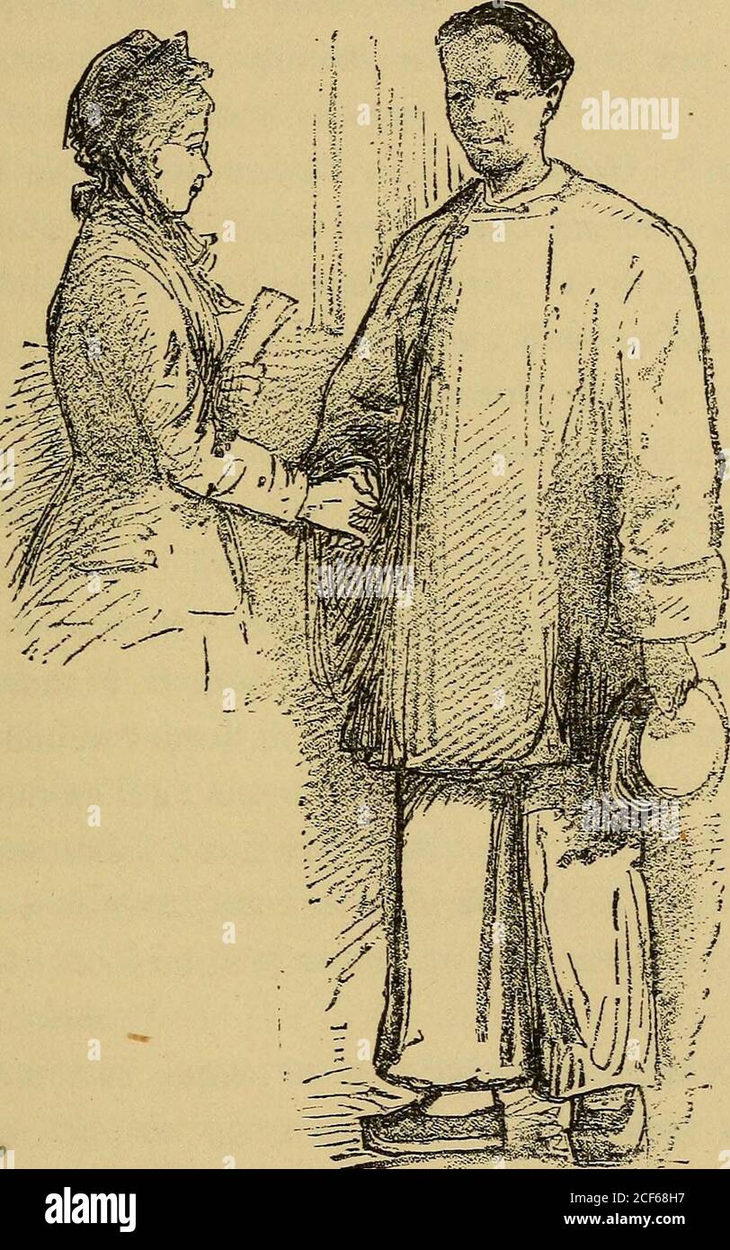 . Les écoles curieuses. ThstandingThe assertion fréquente que tous les Chinamen ressemblent.il y avait quelques conseils très animés amongles garçons, qui étaient de dix-huit à vingt ans d'âge, leurs petits yeux scintillant avec suppressedroguisness; il y avait aussi des visages stoïdés et des sharpones, mais pas un qui ne s'égaient pas sur la page étrange dont les personnages étaient patientlyinterprétés à eux. Tous ont eu leurs cheveux rasés sur la couronne, et ont porté leurs files d'attente a serré la tresse deux fois autour de leur tête. Pris alto-gether, les nombreux visages dusky, avec la petite widea-partie des yeux noirs et le papu Banque D'Images