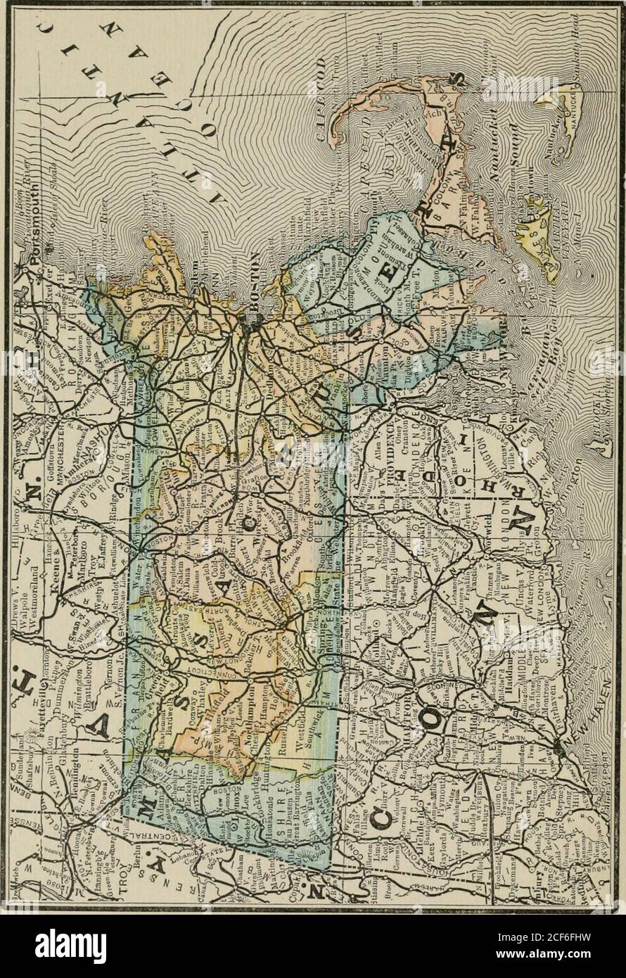 . Nouvel atlas du dollar des États-Unis et du Dominion du Canada ... ives a eu lieu en 1722-25. Dans les événements précédant la Révo-lution Massachusetts a été le plus important. Le 5 mars 1770, a eu lieu le massacre de Boston, et le 16 décembre 1773, la destruction du thé, qui a entraîné l'adoption du projet de loi sur le port de Boston par le Parlement britannique en mars 1774. Le premier concours de la guerre a eu lieu sur le sol du Massachusetts, et tout au long de la lutte contre l'indépendance de l'État; soutenu une partie active. Le Massachusetts a adopté une prostitution d'État en 1780, et l'a modifiée à plusieurs reprises, l'espe Banque D'Images