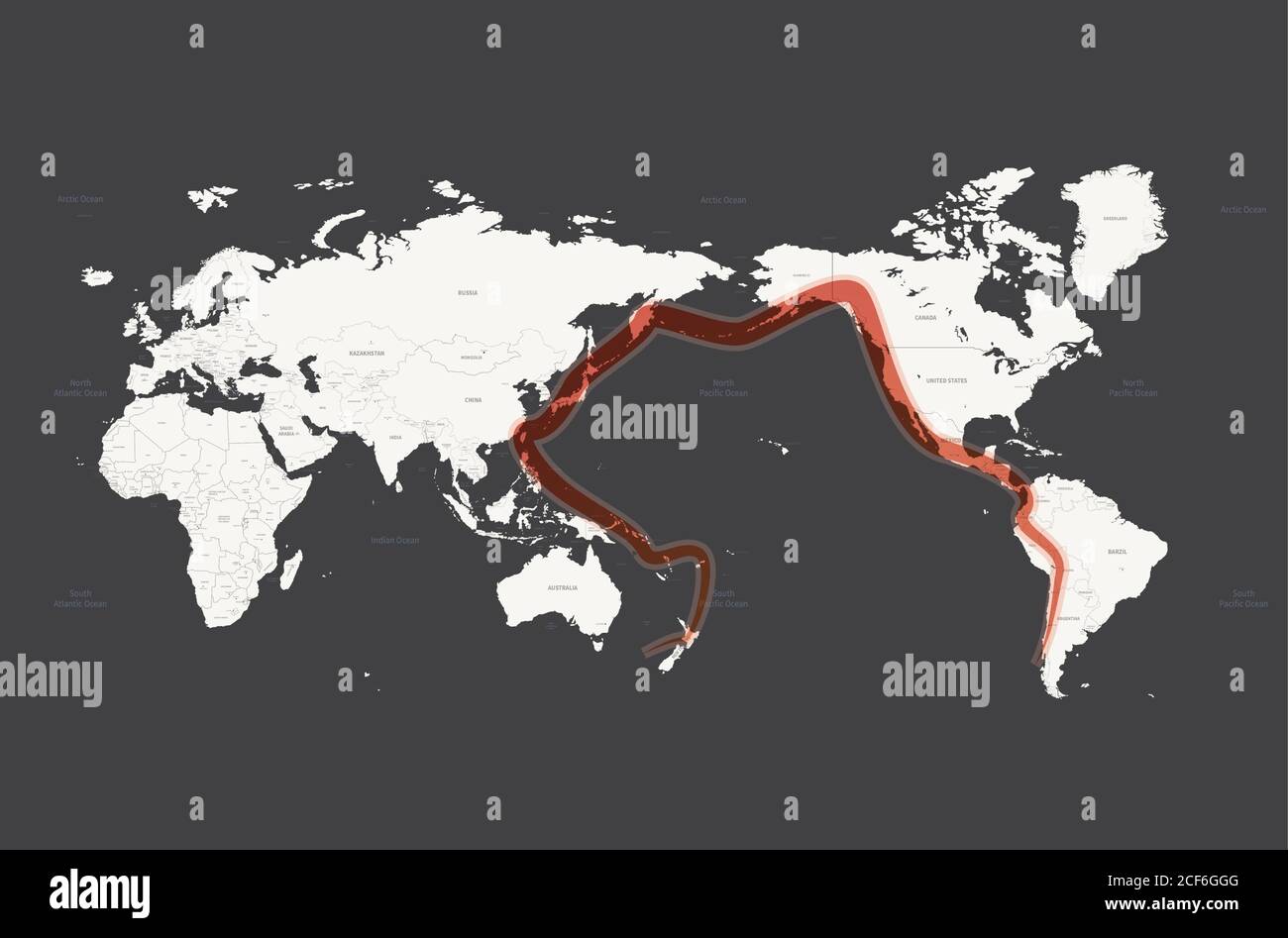 Carte du monde et anneau de feu dans le Pacifique Illustration de Vecteur