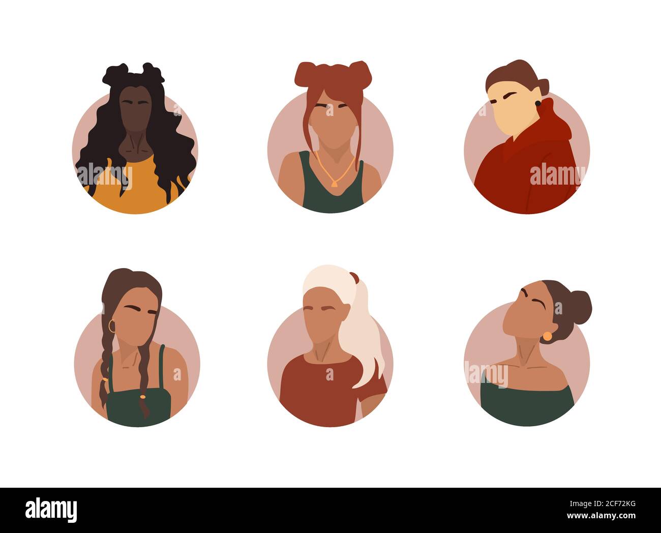 Réaliser différents portraits abstraits de femmes d'une grande équipe d'affaires diversifiée. Ensemble de collègues joyeux. Collection de personnages de dessins animés féminins. Divers Illustration de Vecteur