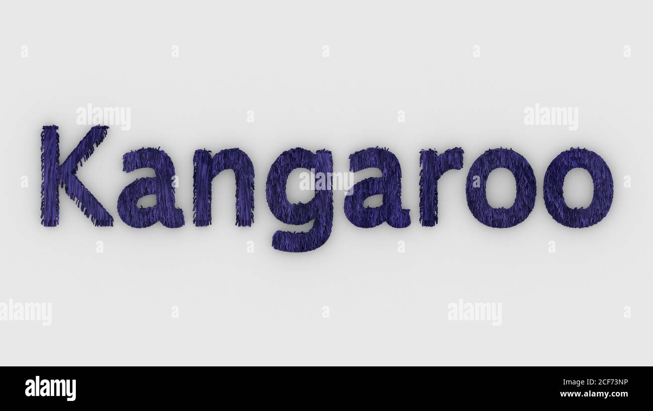 Kangaroo - mot 3d violet sur fond blanc. Rendu des lettres furry. Australie animal, urgence australienne, aide modèle de conception d'emblème de feu. Vete Banque D'Images