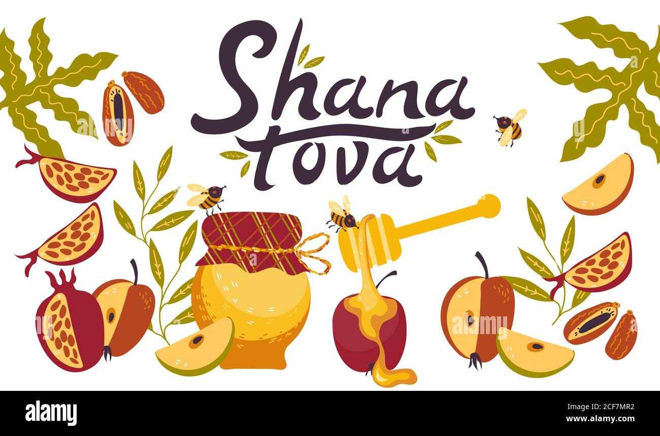 Modèle de bannière avec lettrage Shana Tova pour l'illustration du vecteur Rosh Hashana. Illustration de Vecteur