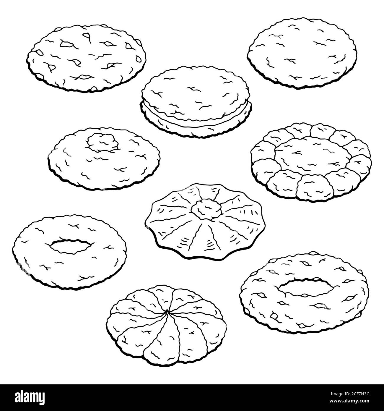 Ensemble de cookies graphique noir blanc isolé esquisse vecteur d'illustration Illustration de Vecteur