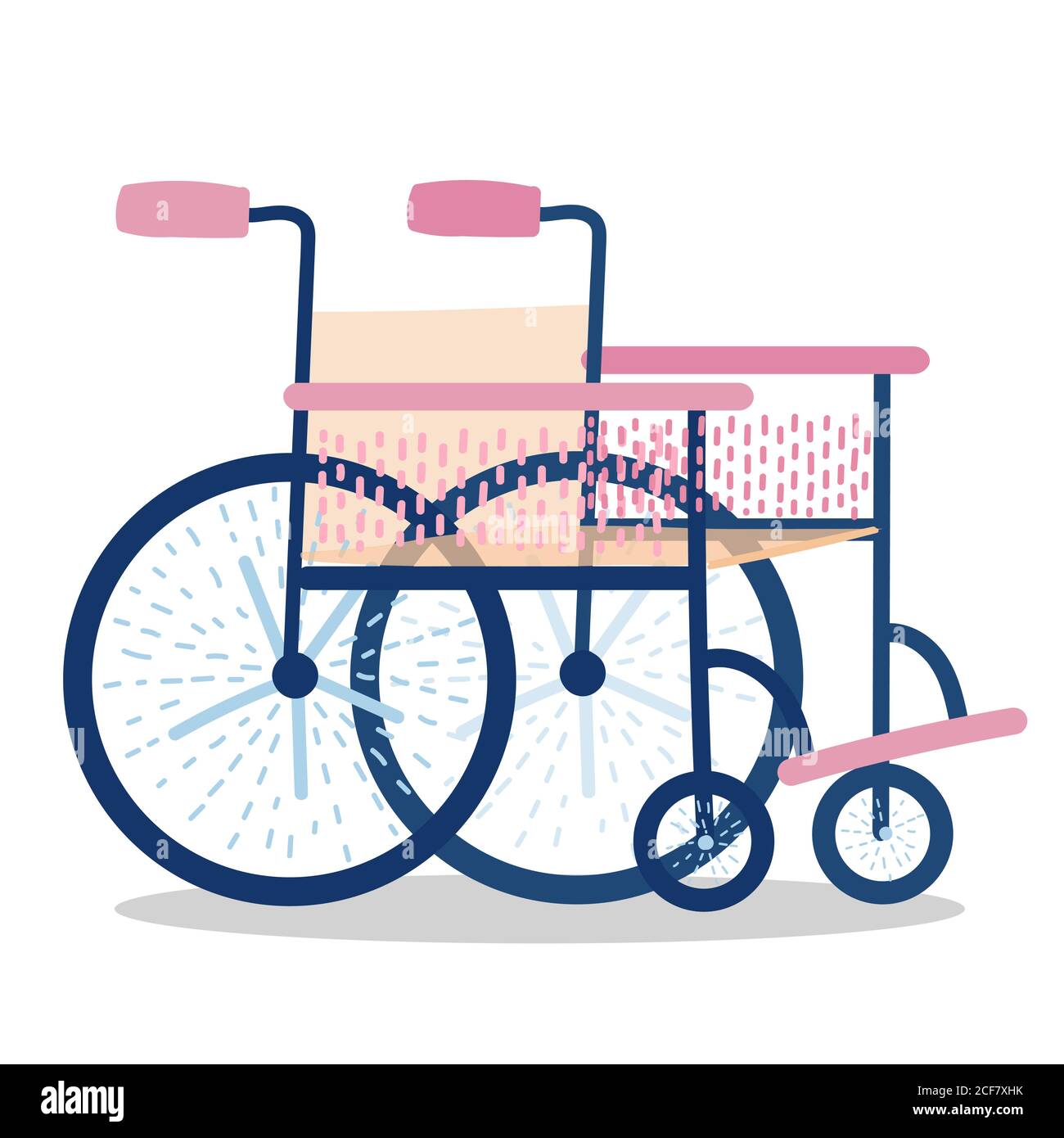 fauteuil roulant de dessin animé avec éléments roses, dossier et siège beige. Style dessiné à la main. Illustration vectorielle isolée sur fond blanc. Illustration de Vecteur