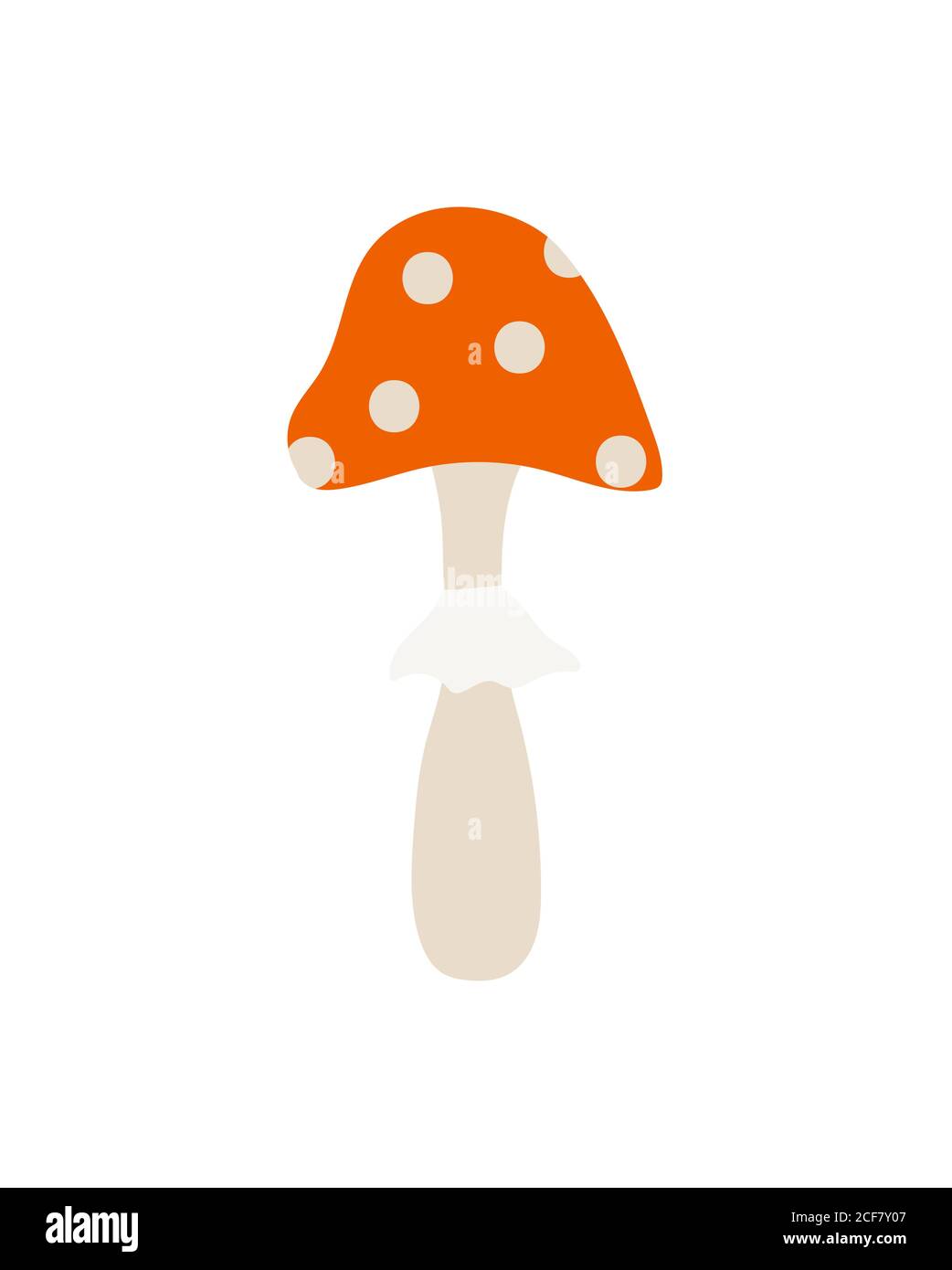 Champignon dessiné à la main isolé sur fond blanc. Champignon agarique, toxique. Chapeau rouge à pois blancs. Illustration de Vecteur