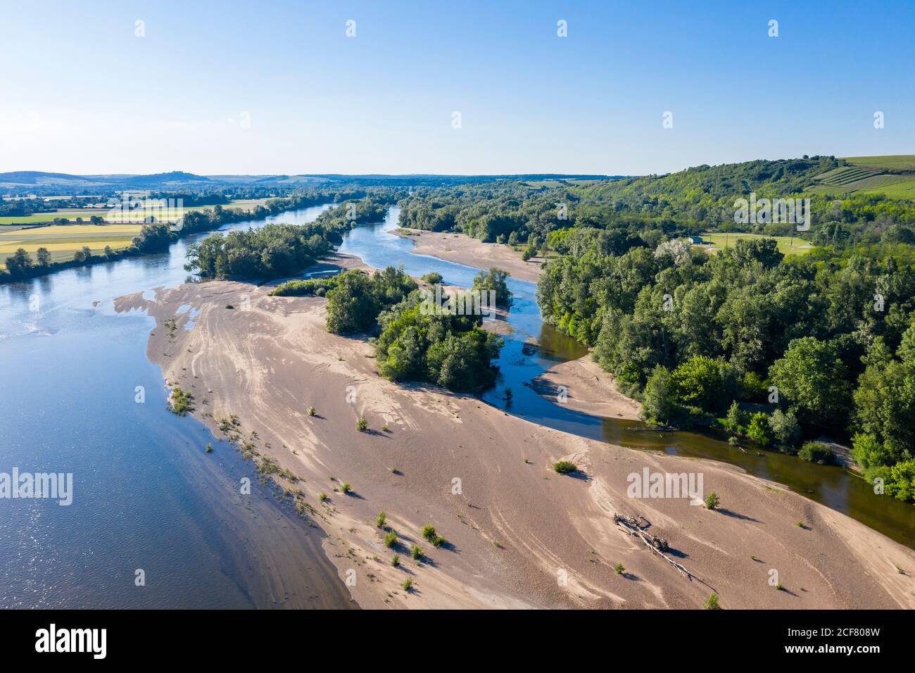 France, Nièvre, Réserve naturelle du Val de Loire, Pouilly sur Loire, Loire (vue aérienne) // France, Nièvre (58), Réserve naturelle du Val de Loire, Banque D'Images