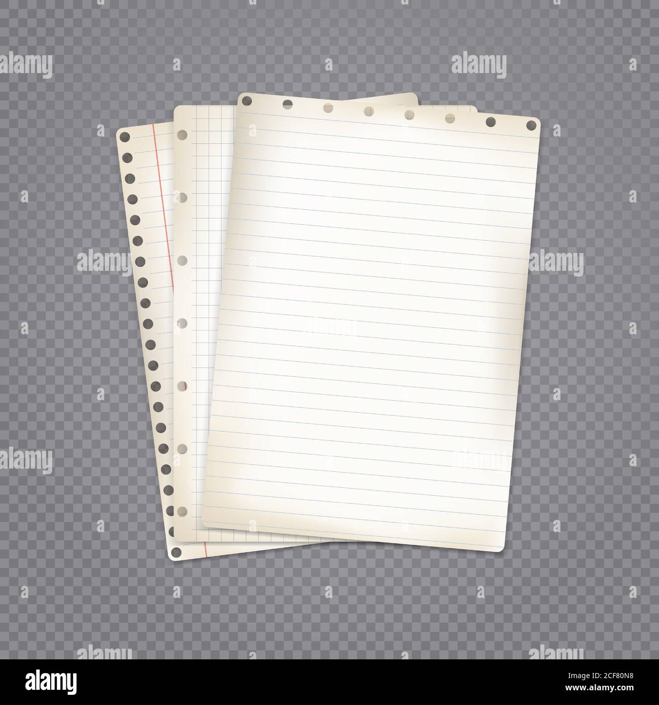 Jeu de notes blanches anciennes, doublées et mathématiques, papier pour ordinateur portable collé sur fond carré gris foncé. Illustration vectorielle Illustration de Vecteur