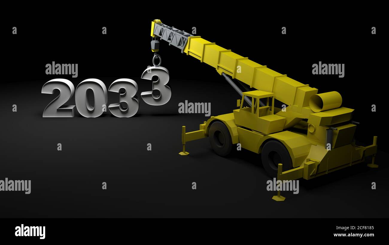 2033 en cours de construction avec une grue - illustration du rendu 3D Banque D'Images