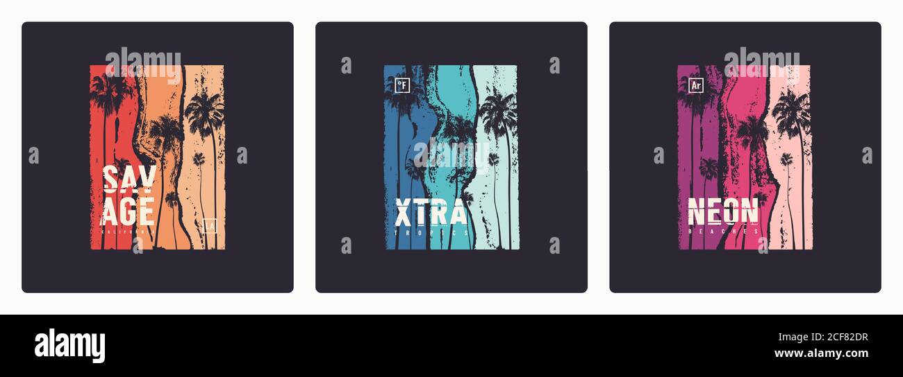 Ensemble de motifs vectoriels de t-shirt tropical, affiches, imprimés, modèles Illustration de Vecteur