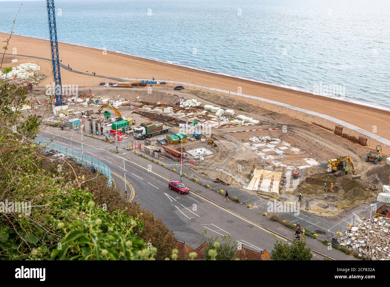 Fondations pour les nouveaux bâtiments sur le front de mer de Folkestone Banque D'Images