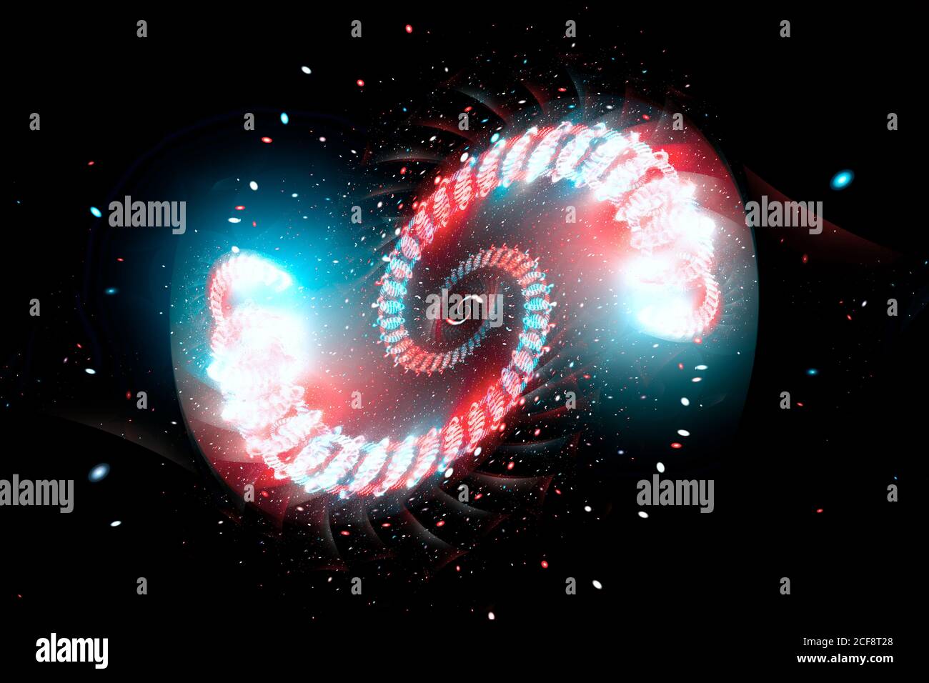 Spirale lumineuse colorée dans l'espace, arrière-plan abstrait généré par ordinateur, rendu 3D Banque D'Images