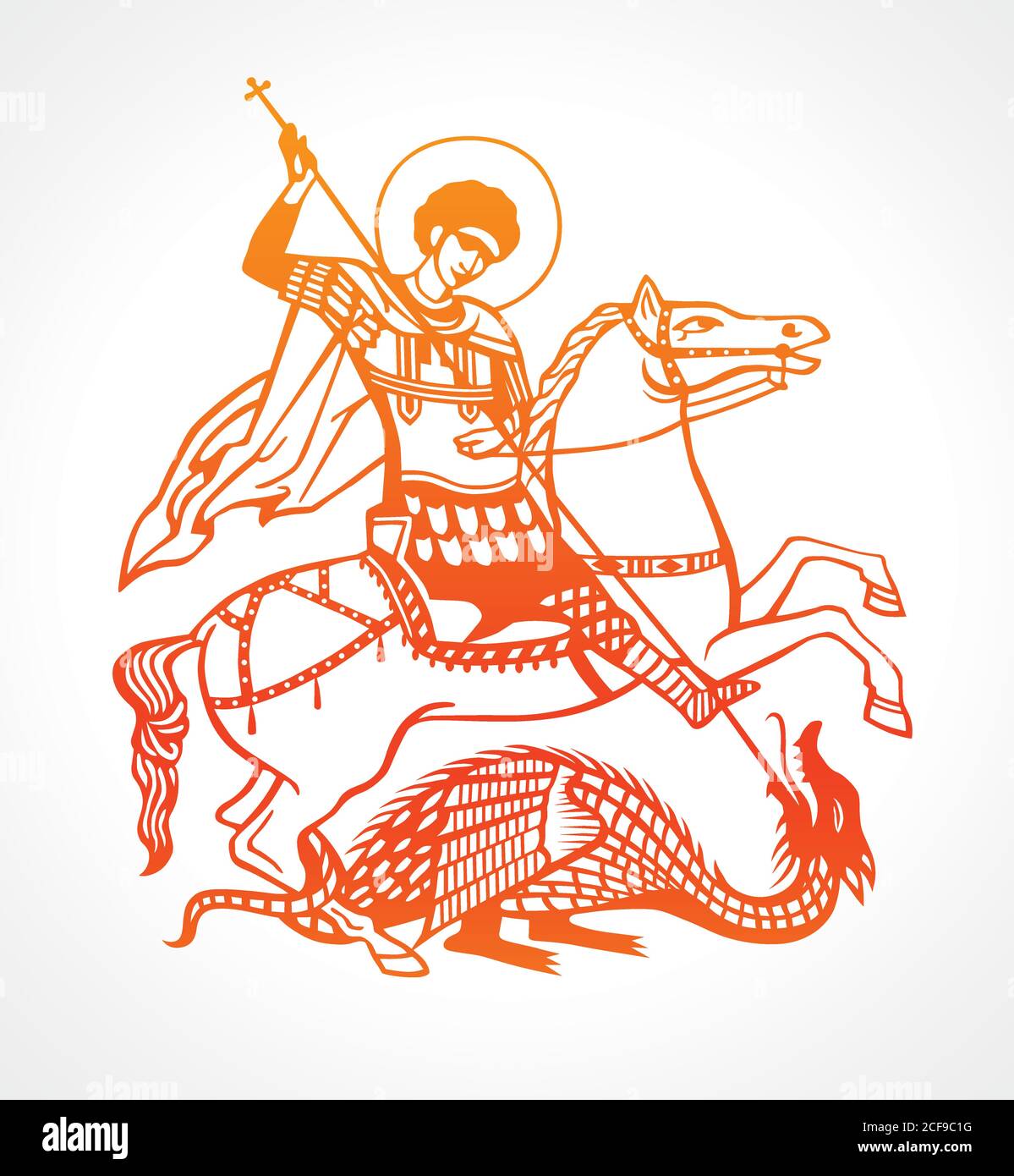 George le combat victorieux avec le mal. Lutte sainte avec le logo du mal. Saint homme sur cheval lance le signe dragon. Illustration vectorielle. Élément héraldique. Illustration de Vecteur