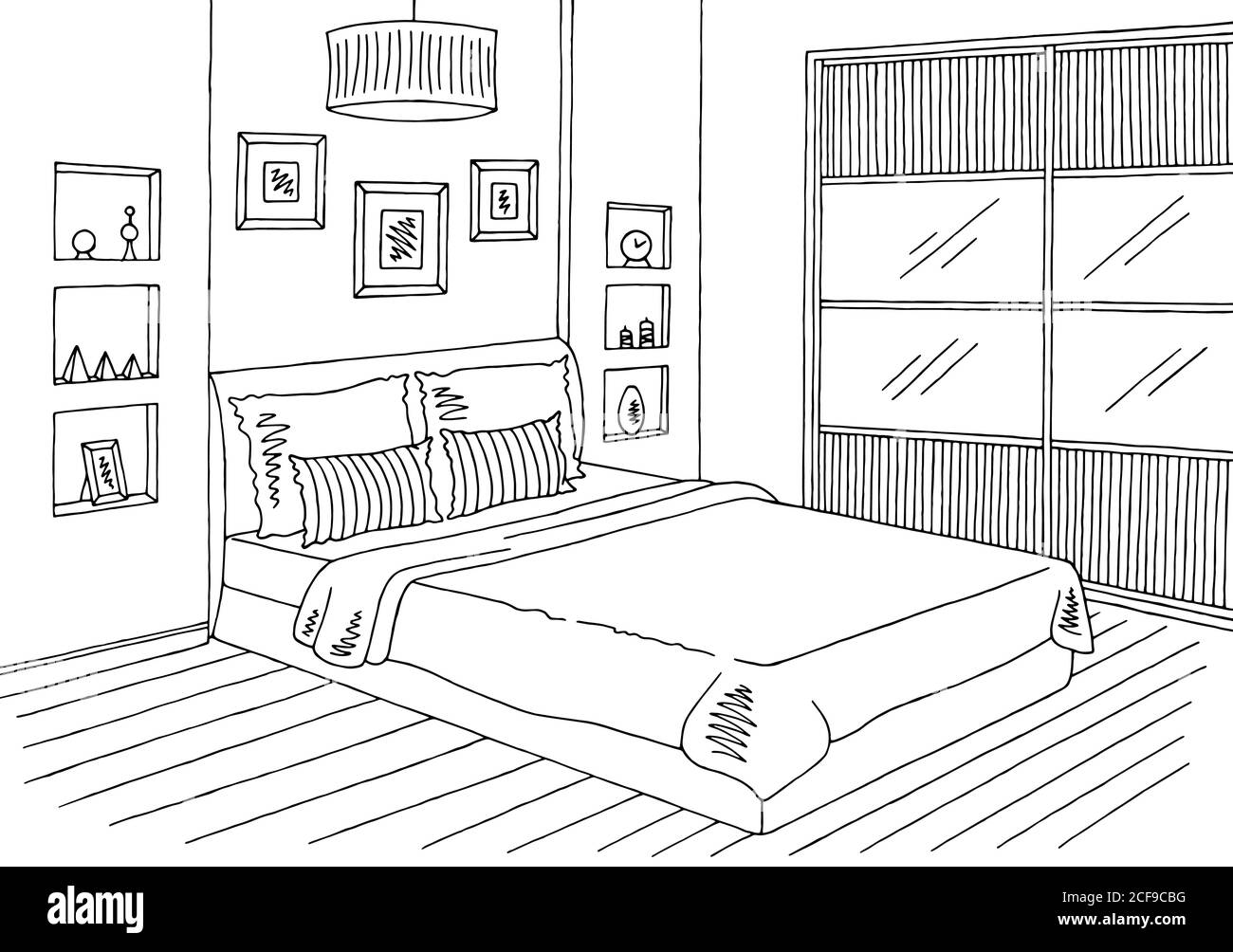 Graphique de chambre noir blanc dessin d'intérieur vecteur d'illustration Illustration de Vecteur