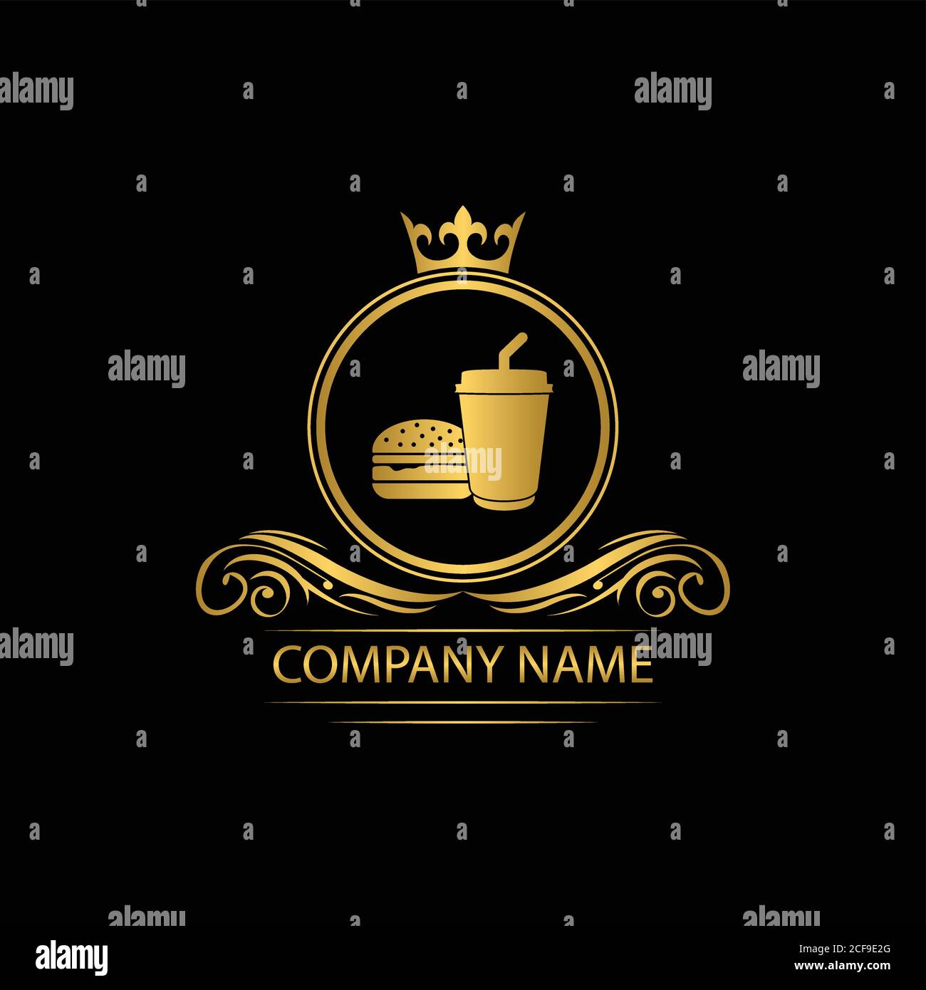 Fast Food Restaurant Logo Modele Luxe Royal Food Vector Compagnie Embleme Decoratif Avec Couronne Image Vectorielle Stock Alamy
