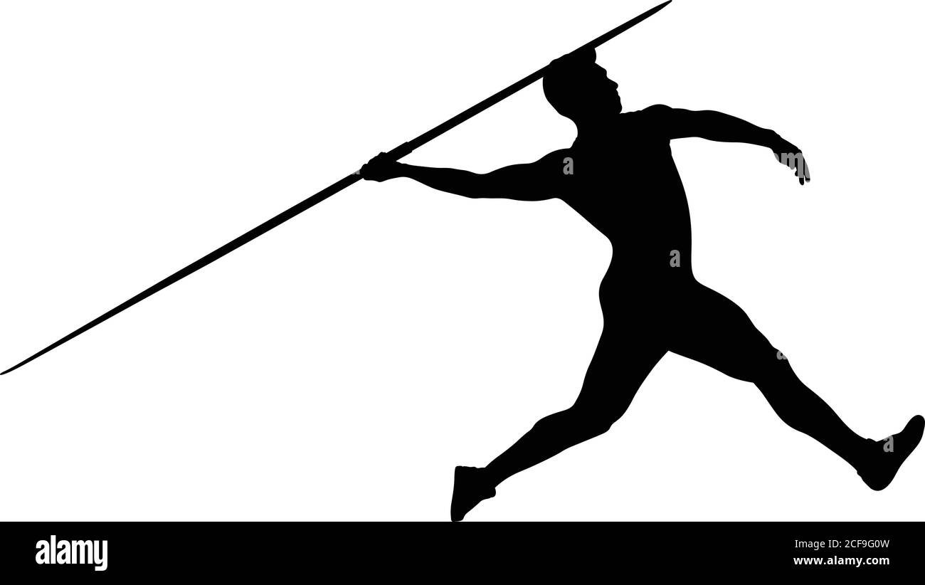 athlète javelin lanceur silhouette noire sur fond blanc Illustration de Vecteur