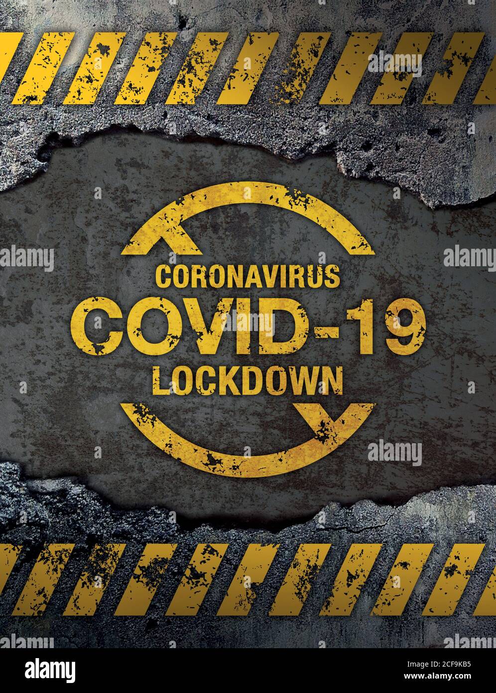 Panneau de verrouillage Covid-19 (coronavirus) sur fond de mur de ciment en béton Banque D'Images